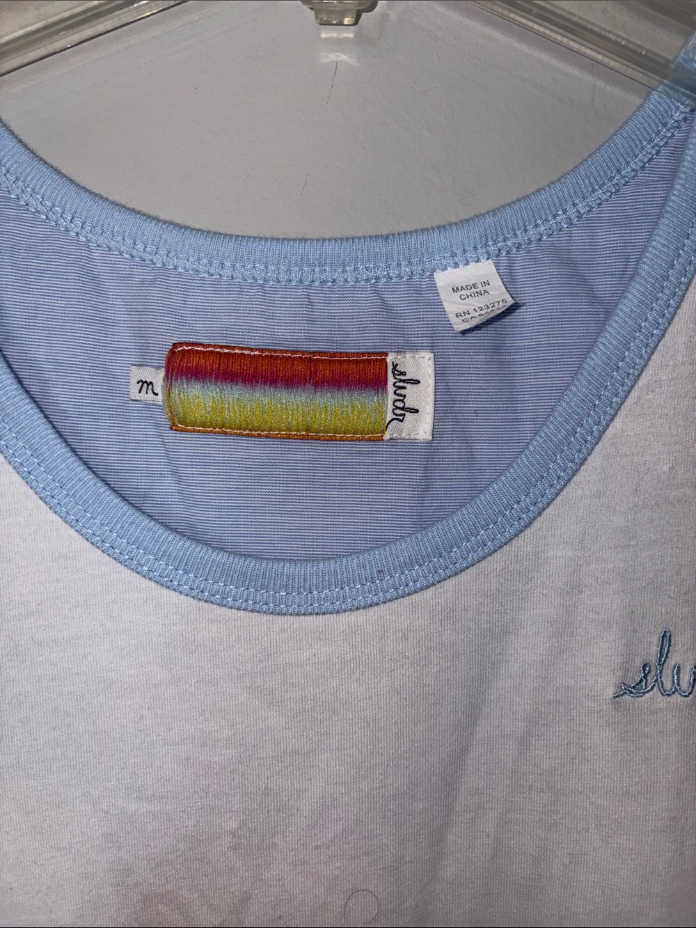 Women’s Light Blue-Trim White Tank Top Medium - Picture 2 of 6